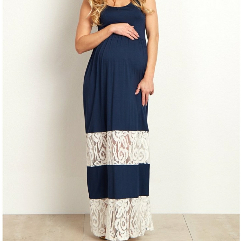 PinkBlush maternity maxi dress dark blue (small)